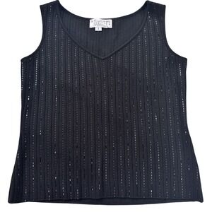 St John Evening Shell Top Women Small Black Vintage 90s Knit Sequin Tank Chic